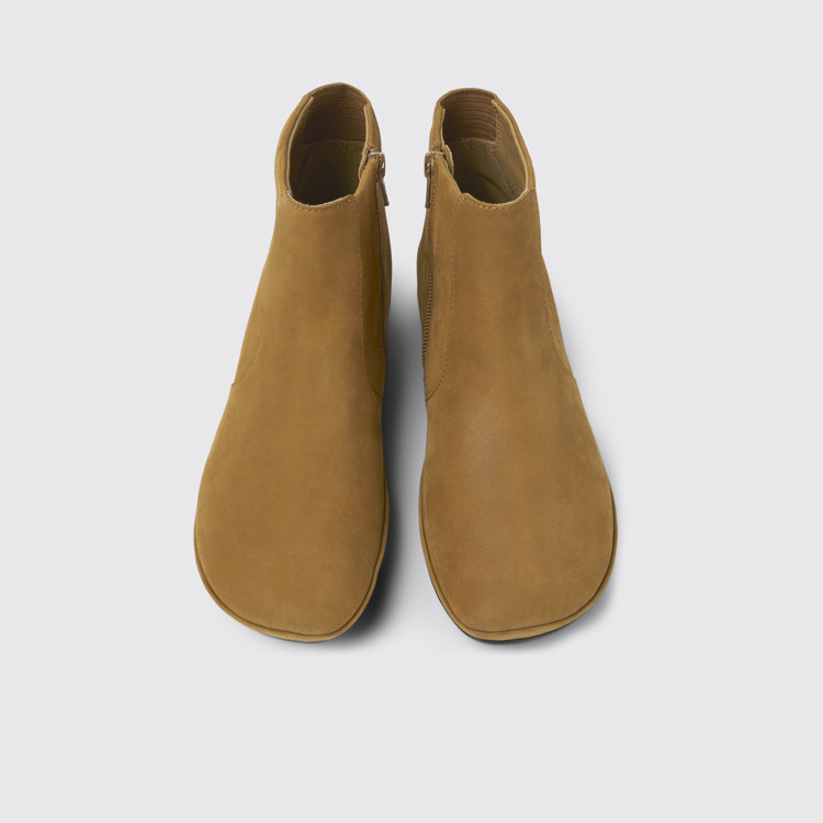 Overhead view of Right Brown nubuck ankle boots for women