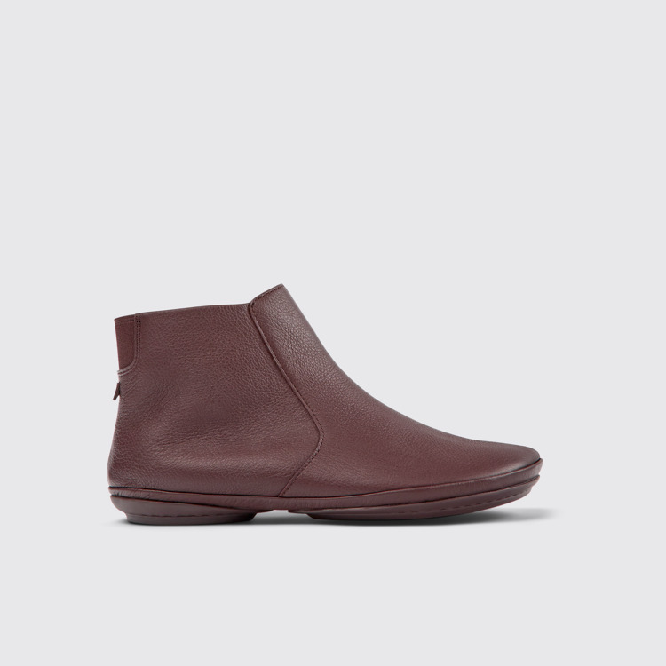 Side view of Right Burgundy leather ankle boots for women