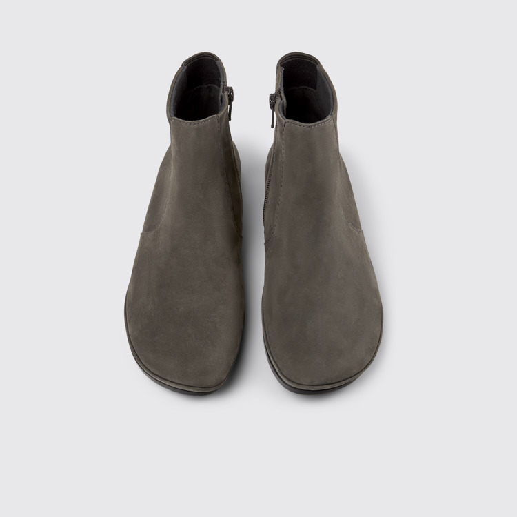 Overhead view of Right Gray nubuck ankle boots for women