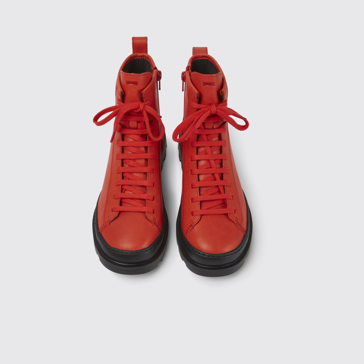 Overhead view of Brutus Red leather lace-up boots