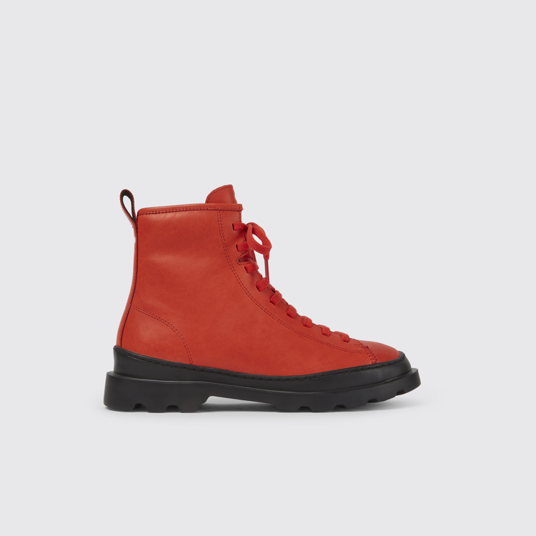 Side view of Brutus Red leather lace-up boots