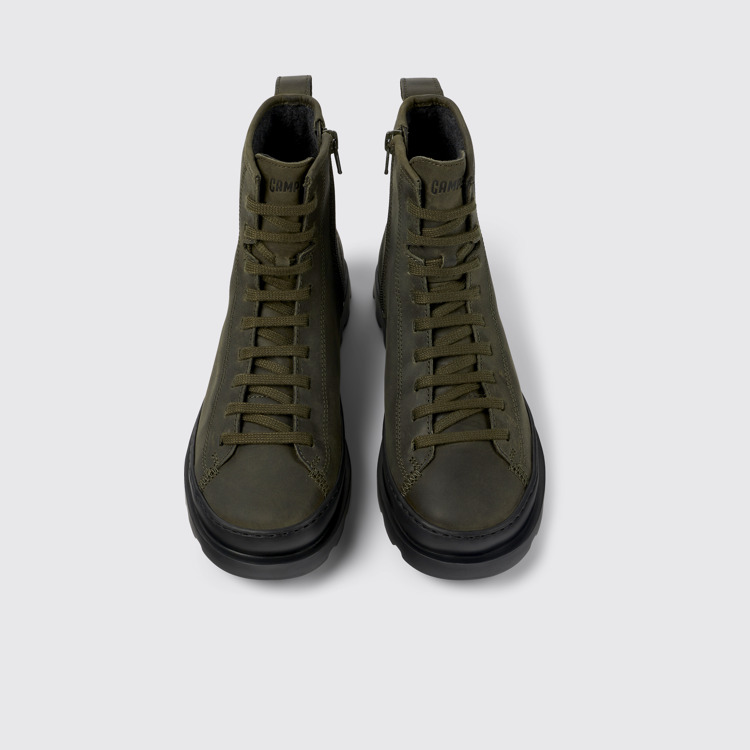 Overhead view of Brutus Green lace-up boots for women