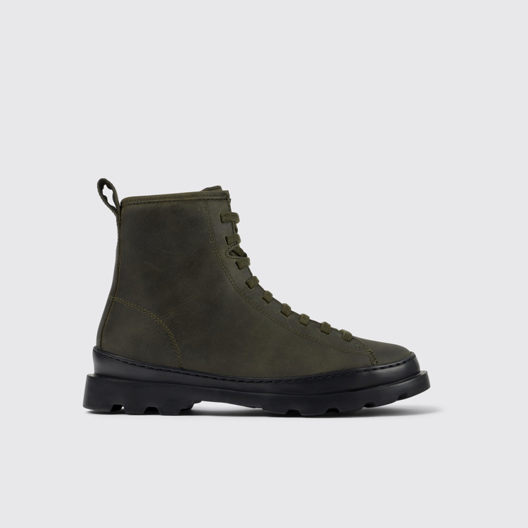 Side view of Brutus Green lace-up boots for women