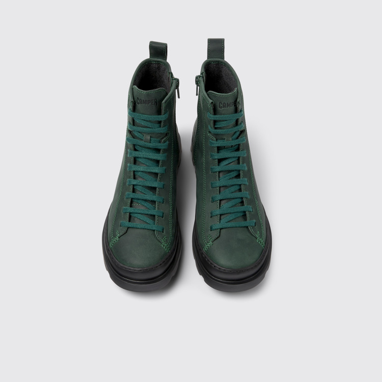 Overhead view of Brutus Green nubuck lace-up boots for women