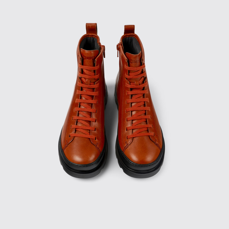 Overhead view of Brutus Red leather lace-up boots for women