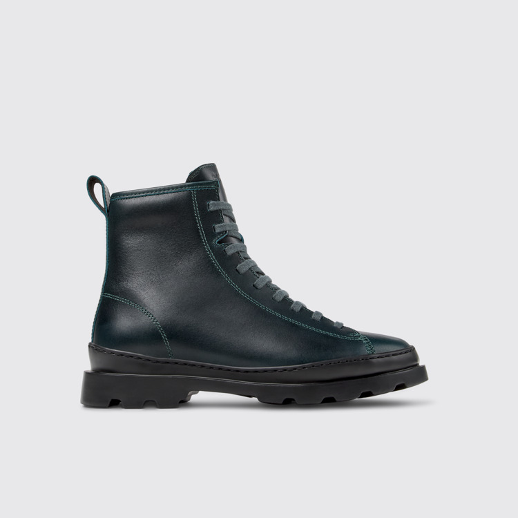 Side view of Brutus Green leather boots for women