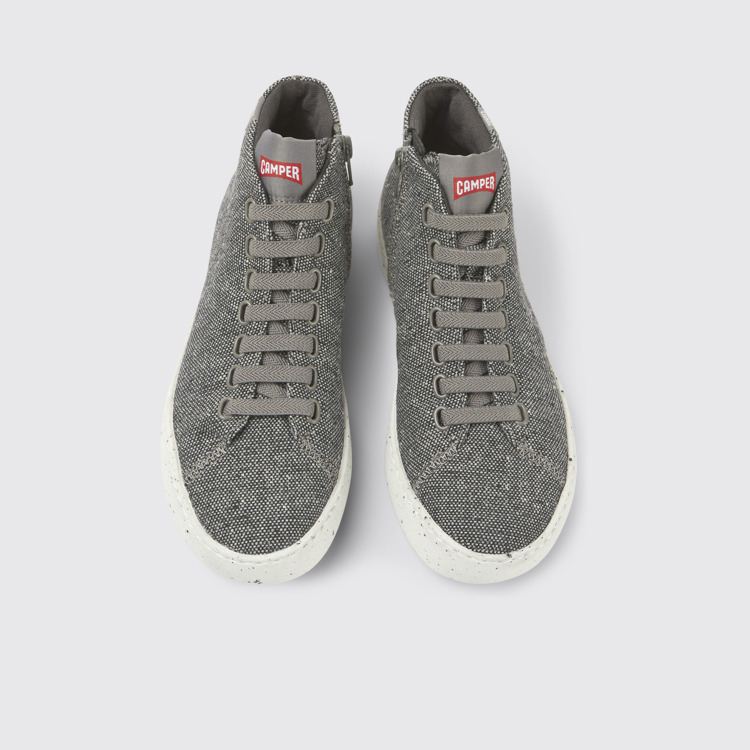 Overhead view of Peu Touring Gray and black recycled wool sneakers for women