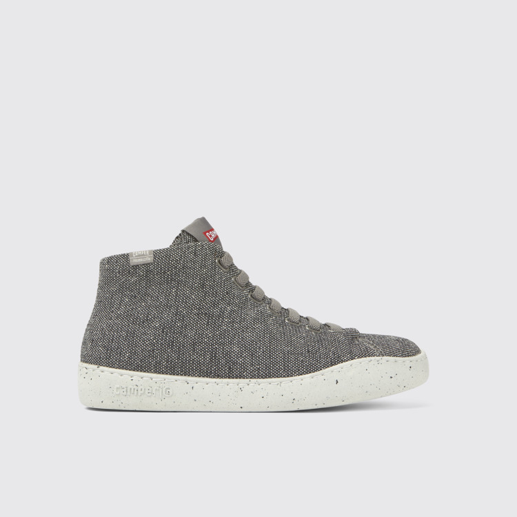 Side view of Peu Touring Gray and black recycled wool sneakers for women