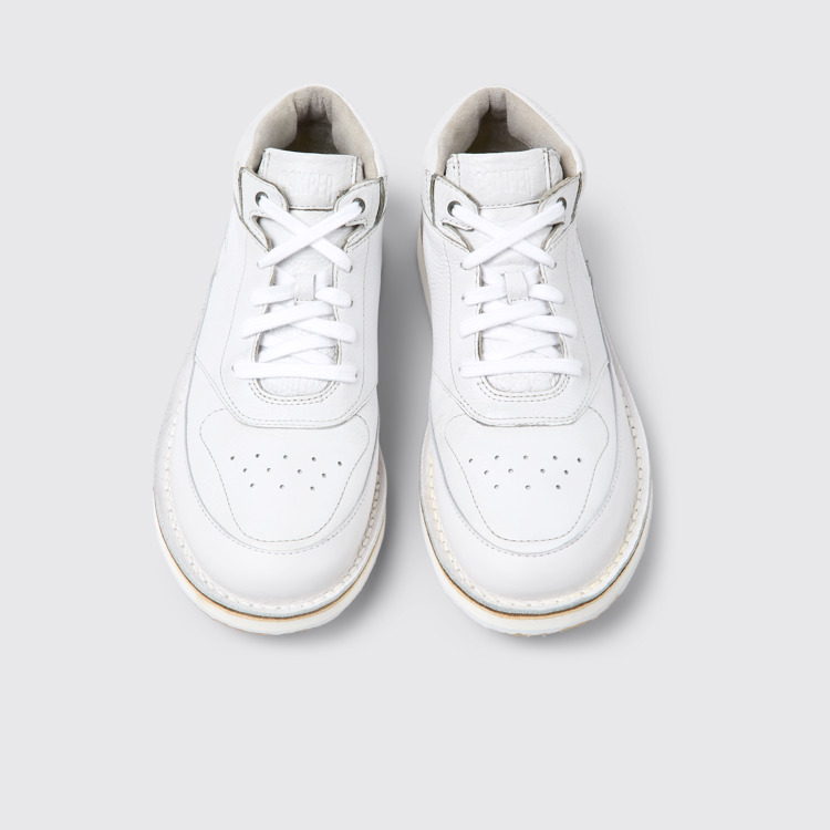 Overhead view of ReCrafted White leather sneakers for women