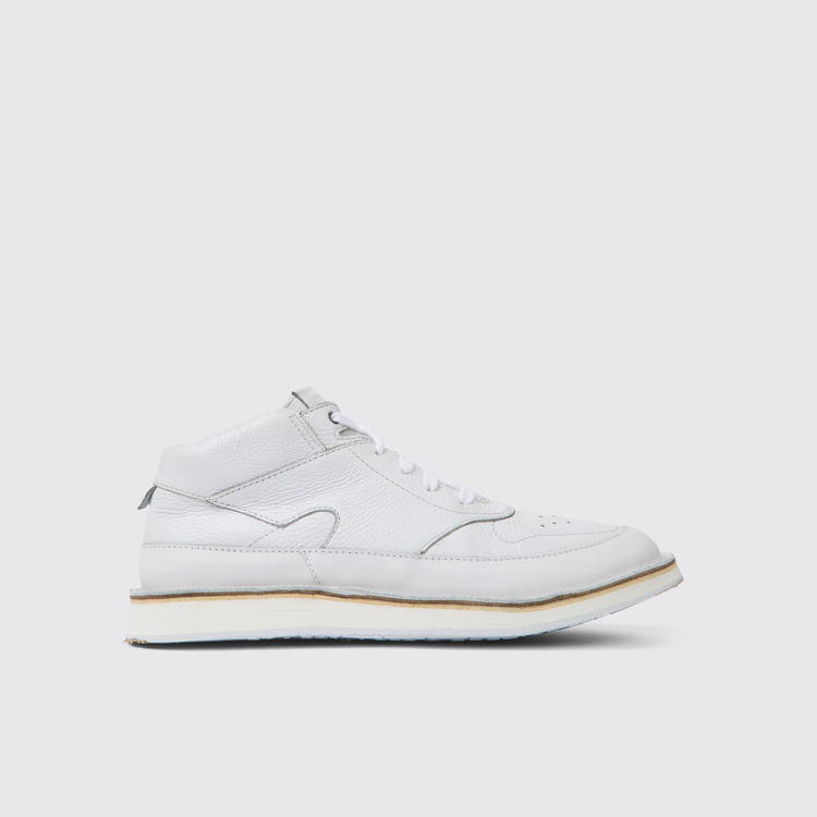 Side view of ReCrafted White leather sneakers for women