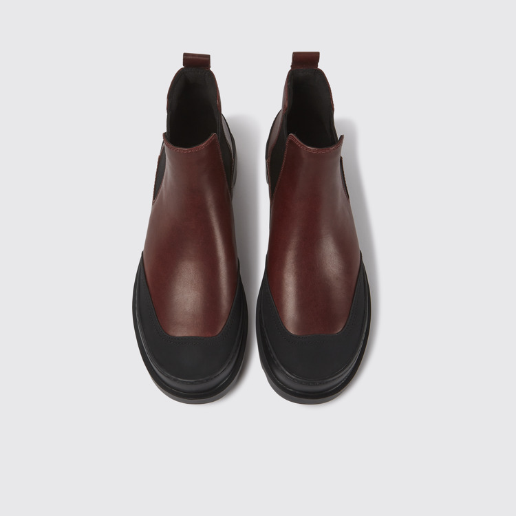 Overhead view of Brutus Black and burgundy ankle boots for women