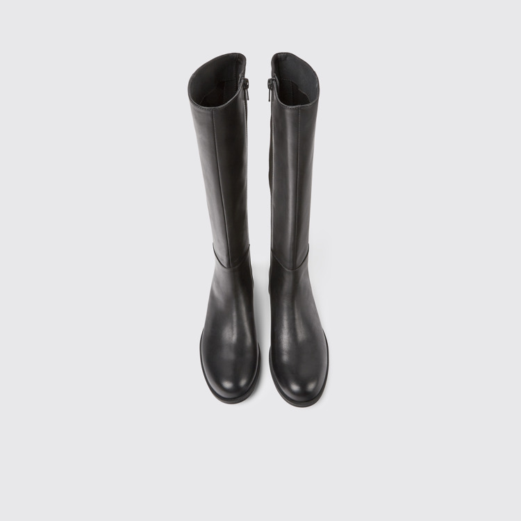 Overhead view of Mil Black leather and textile black boots for women