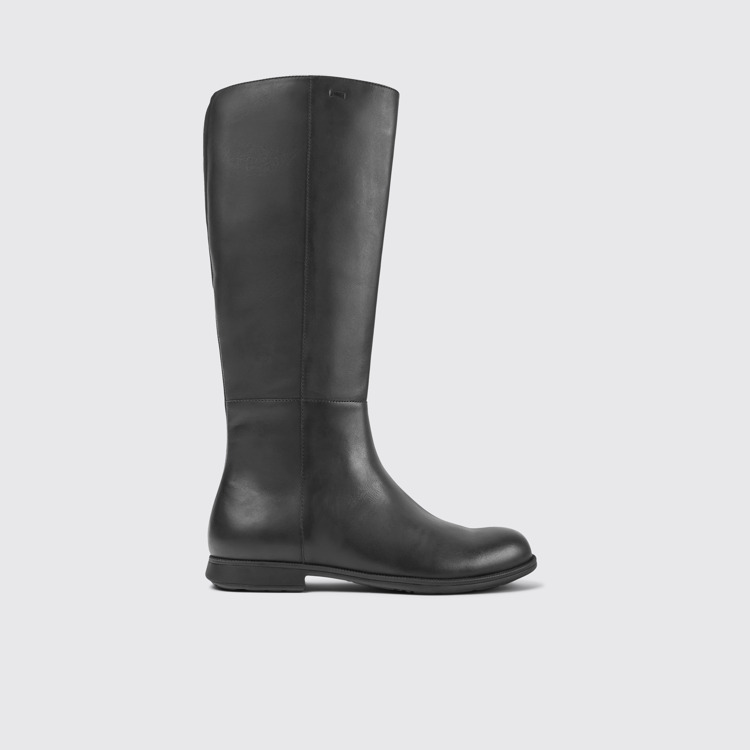 Side view of Mil Black leather and textile black boots for women