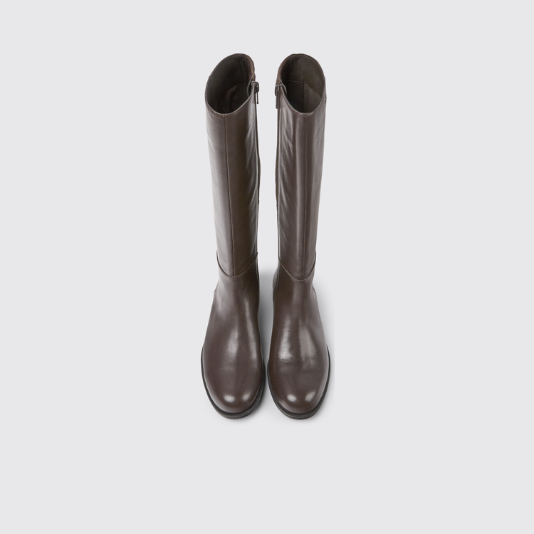 Overhead view of Mil Brown leather and textile black boots for women