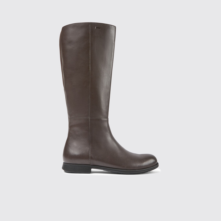 Side view of Mil Brown leather and textile black boots for women