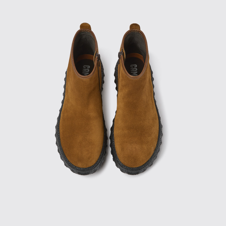 Overhead view of Ground Brown suede ankle boots