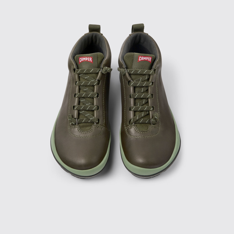 Overhead view of Peu Pista Green leather sneakers for women