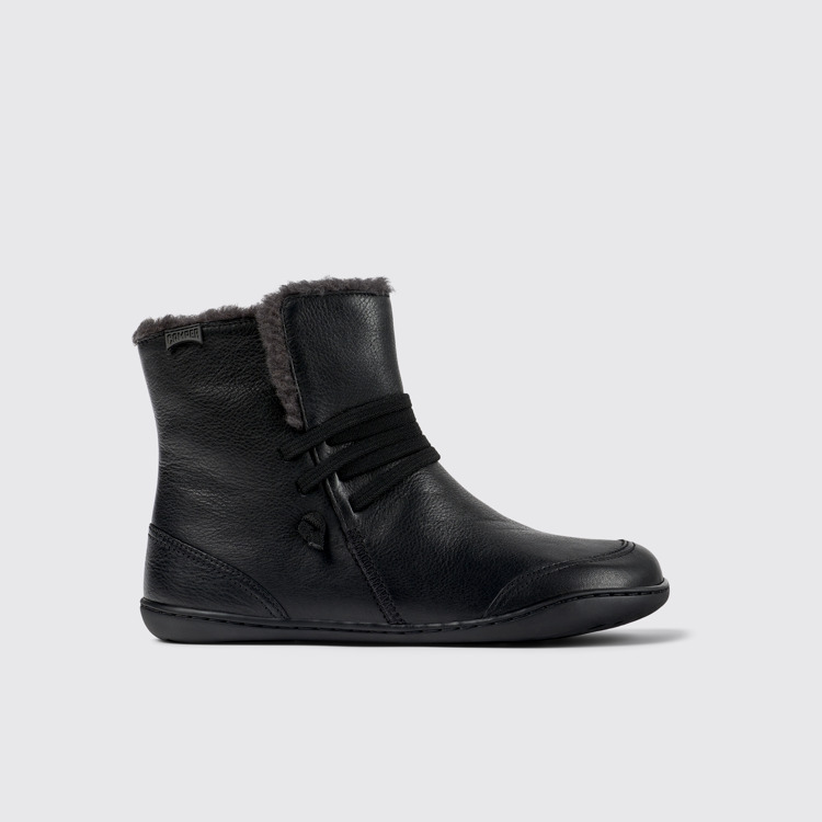 Side view of Peu Black Leather Ankle Boots for Women