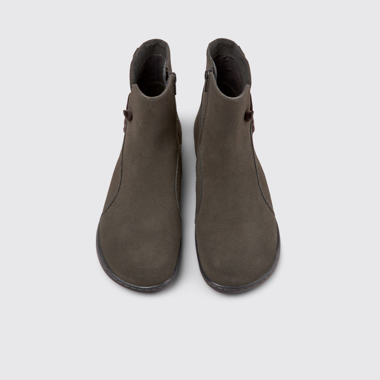 Overhead view of Peu Gray nubuck ankle boots for women