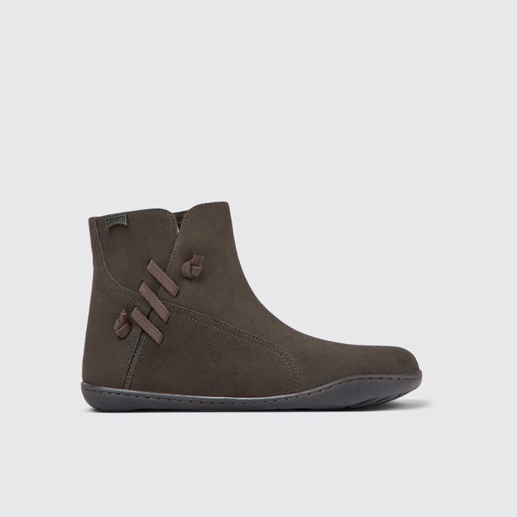 Side view of Peu Gray nubuck ankle boots for women