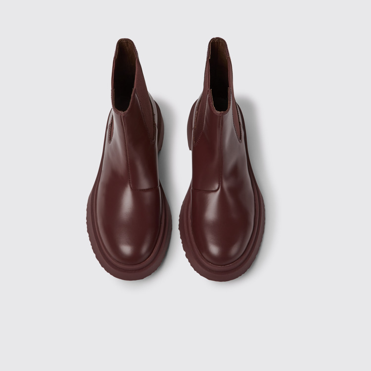 Overhead view of Walden Burgundy leather boots for women