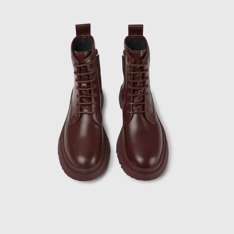 Overhead view of Walden Burgundy leather boots for women