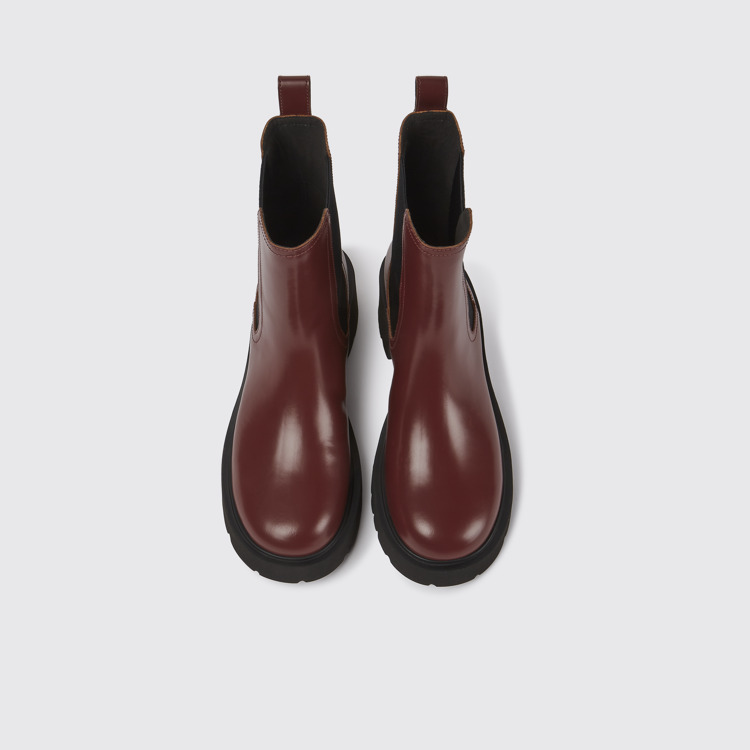 Overhead view of Milah Burgundy leather boots for women