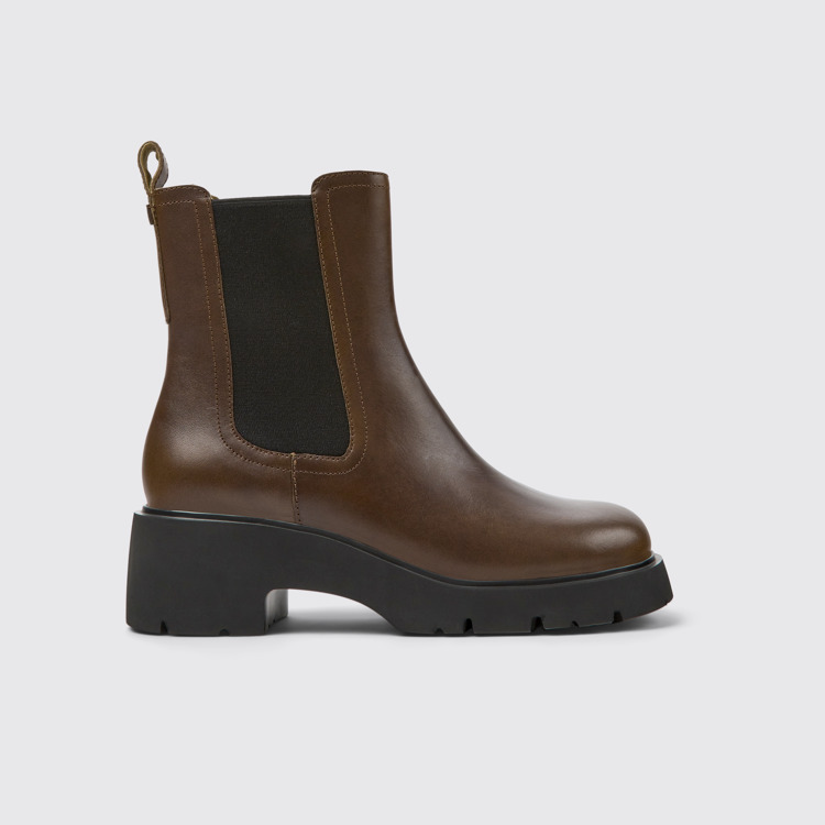 Side view of Milah Brown leather Chelsea boots for women