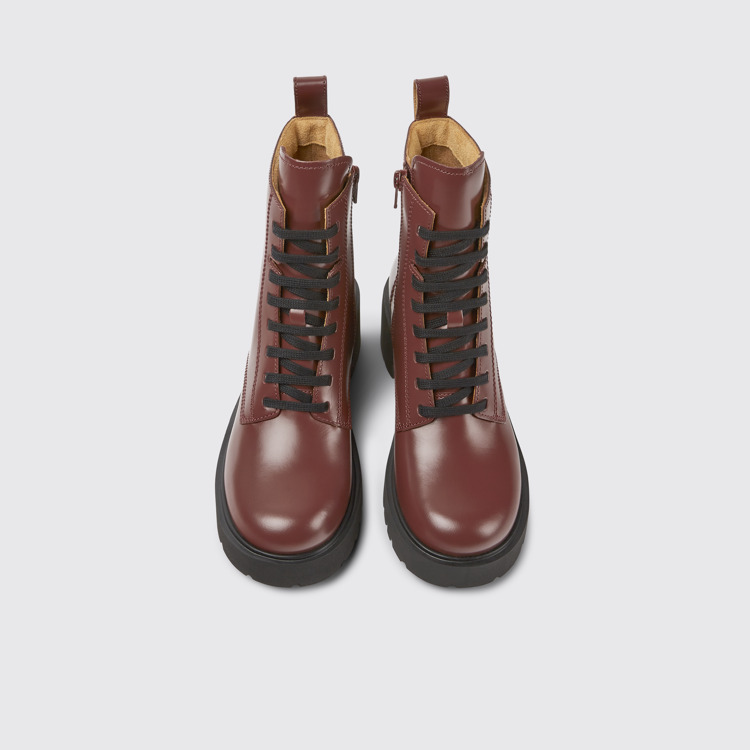 Overhead view of Milah Burgundy lace-up boots for women