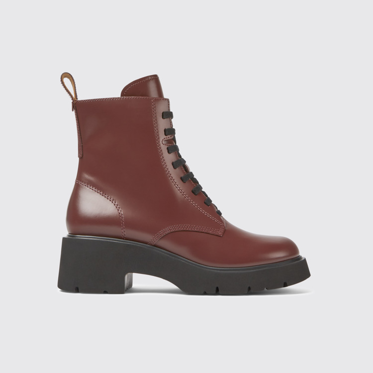 Side view of Milah Burgundy lace-up boots for women