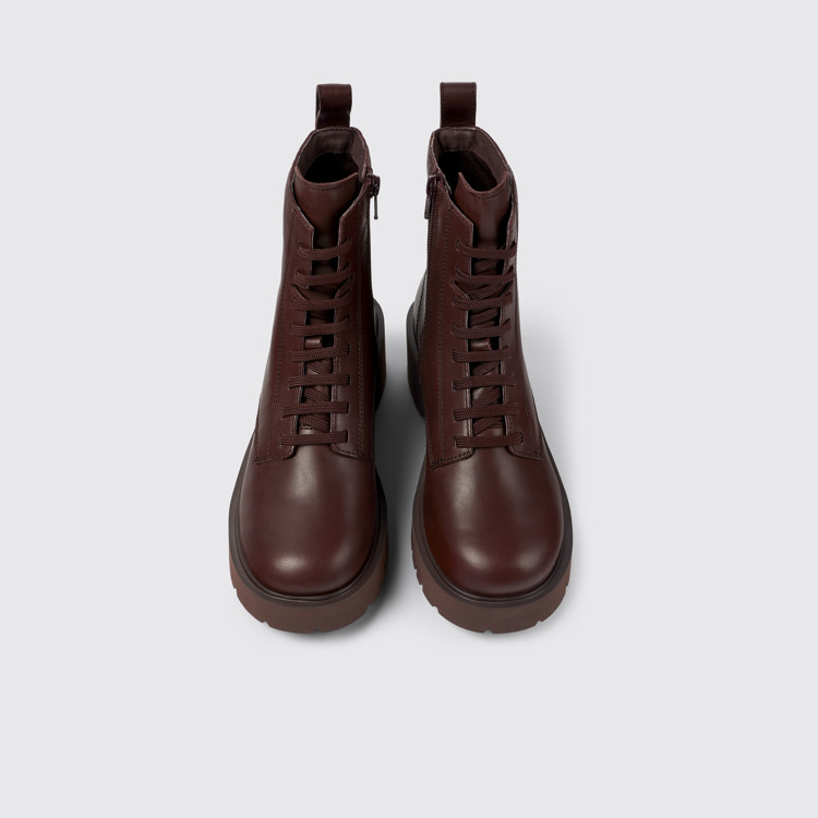 Overhead view of Milah Burgundy lace-up boots for women