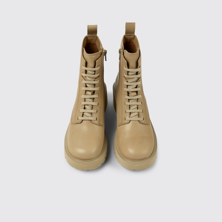 Overhead view of Milah Beige lace-up boots for women