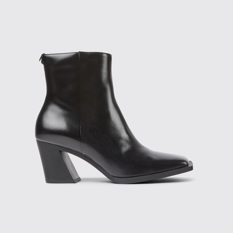 Side view of Karole Black leather boots for women