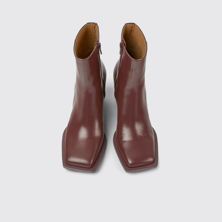 Overhead view of Karole Burgundy leather ankle boots for women