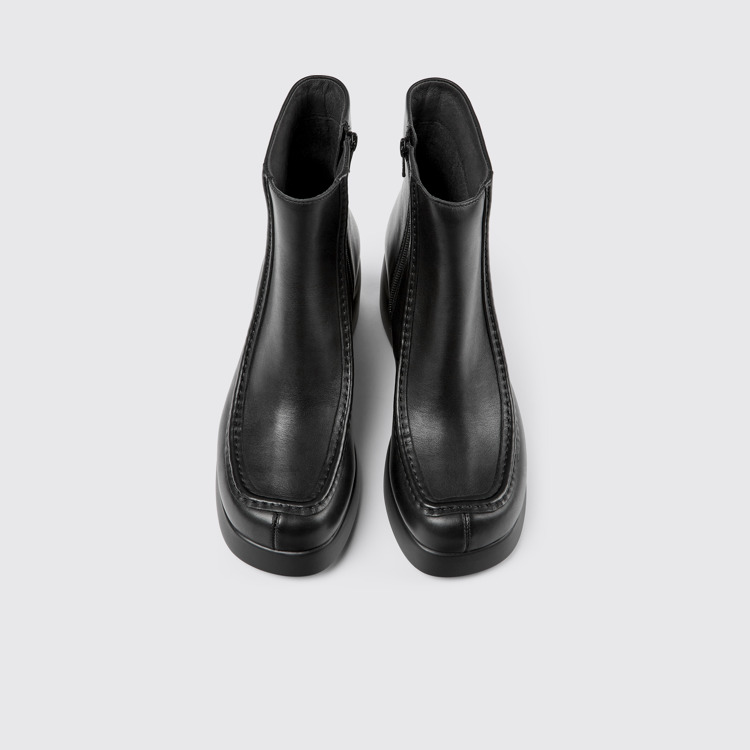 Overhead view of Kaah Black leather boots for women