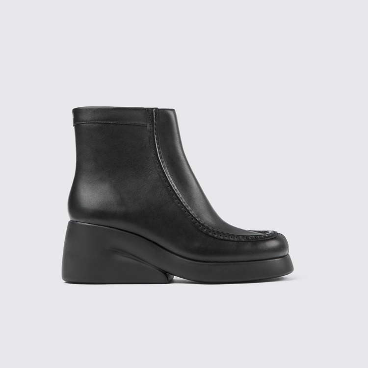 Side view of Kaah Black leather boots for women