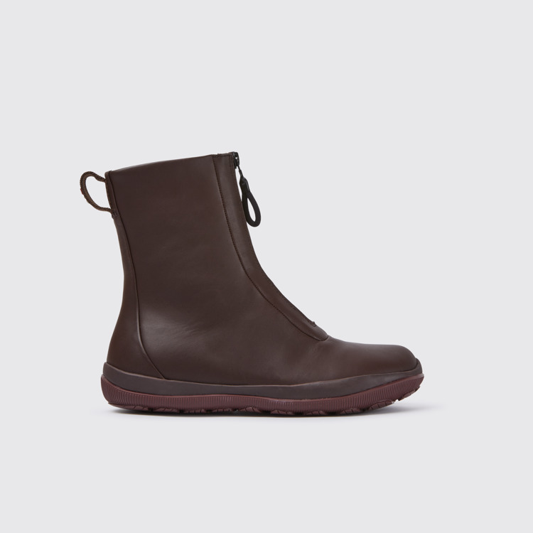 Side view of Peu Pista Brown leather zip boots