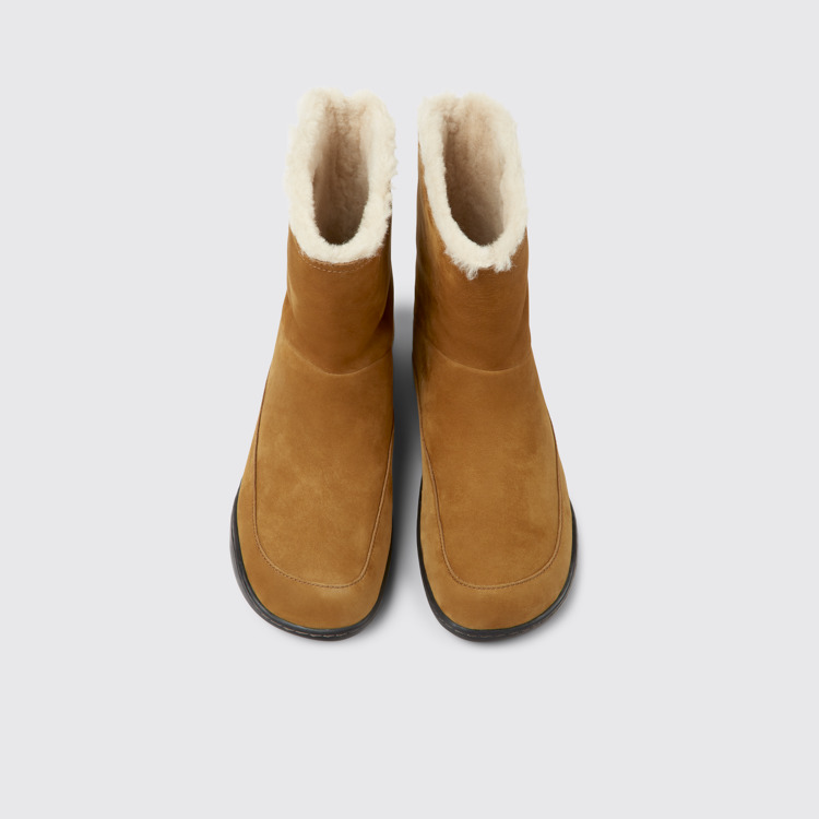 Overhead view of Peu Brown nubuck ankle boots for women