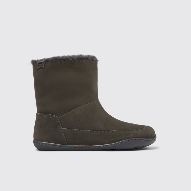 Side view of Peu Gray nubuck boots for women