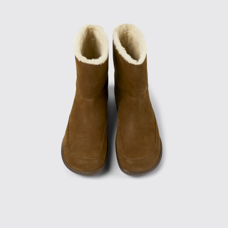 Overhead view of Peu Brown nubuck boots for women