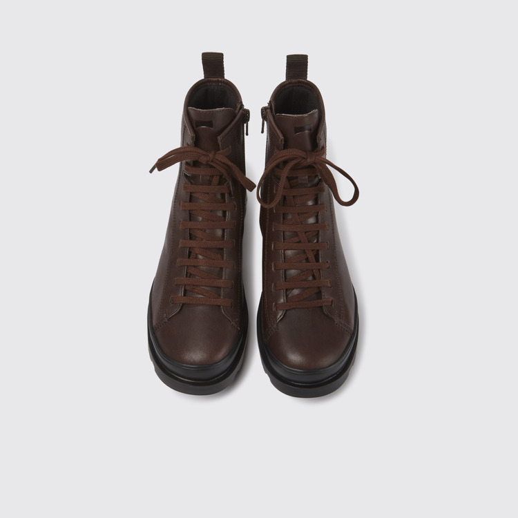 Overhead view of Brutus Brown leather lace-up boots