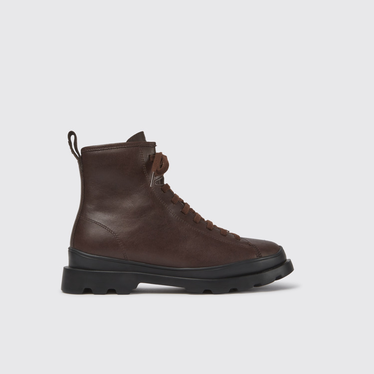 Side view of Brutus Brown leather lace-up boots