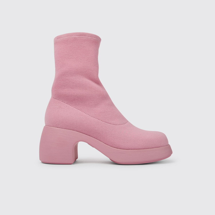 Side view of Thelma Pink textile women's boots