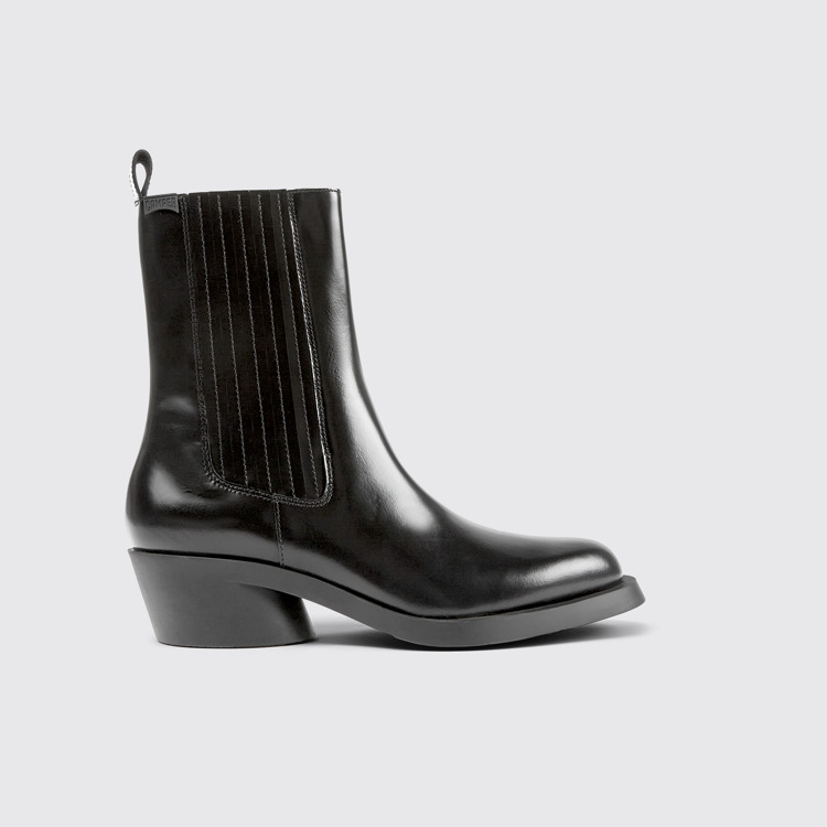 Side view of Bonnie Black leather boots for women