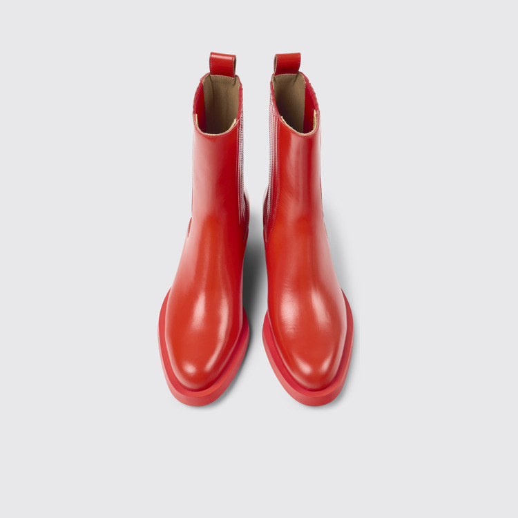 Overhead view of Bonnie Red leather boots for women