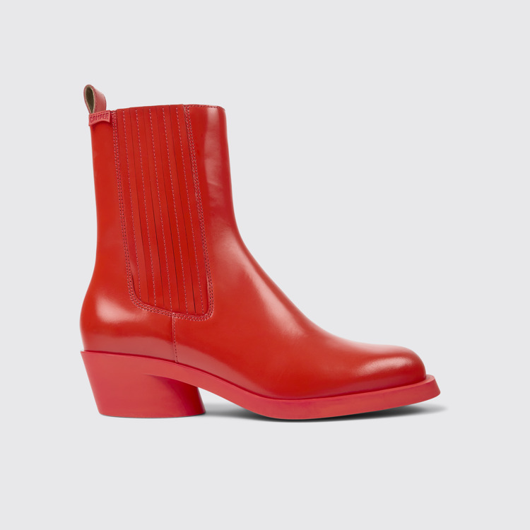 Side view of Bonnie Red leather boots for women