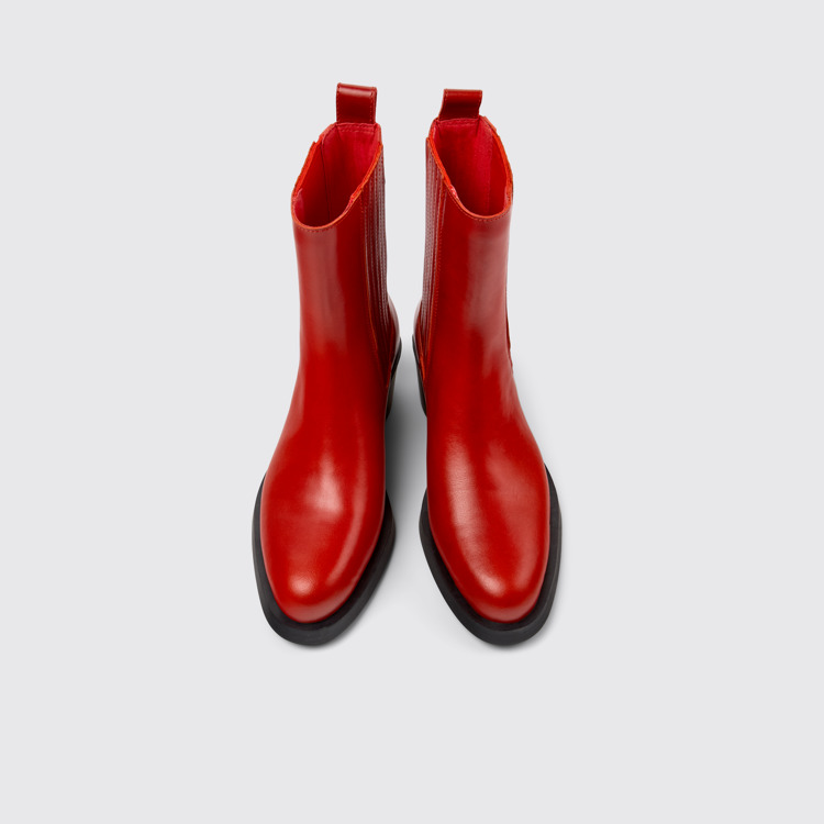 Overhead view of Bonnie Red leather boots for women