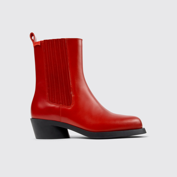 Side view of Bonnie Red leather boots for women