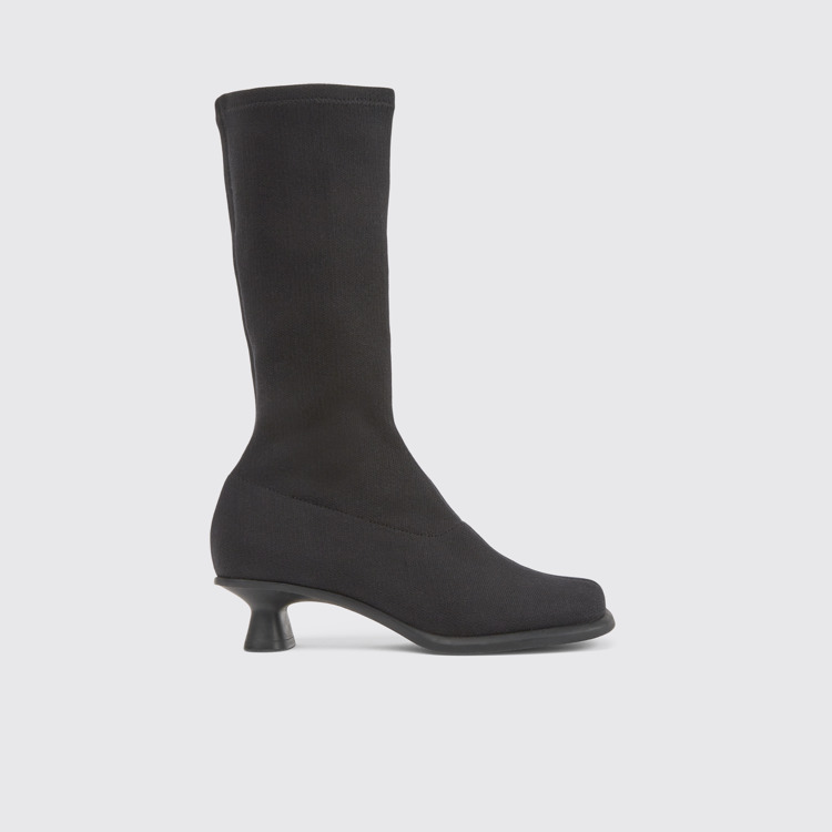 Side view of Dina Black TENCEL™ Lyocell high boots