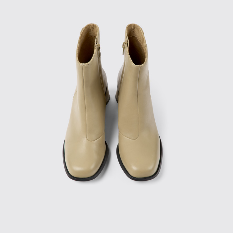 Overhead view of Kiara Beige leather ankle boots